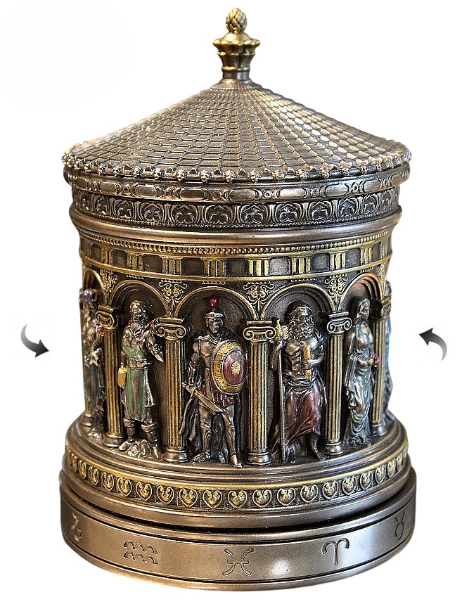 OBROTOWA SZKATUŁKA Z BOGAMI GRECKIMI – PANTEON MITOLOGICZNY