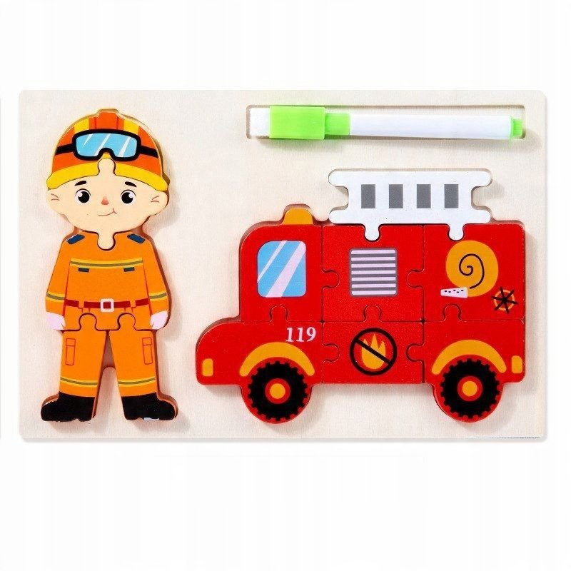 Puzzle Drewniane Układanka Dla Dzieci Zabawka Montessori Prezent Straż