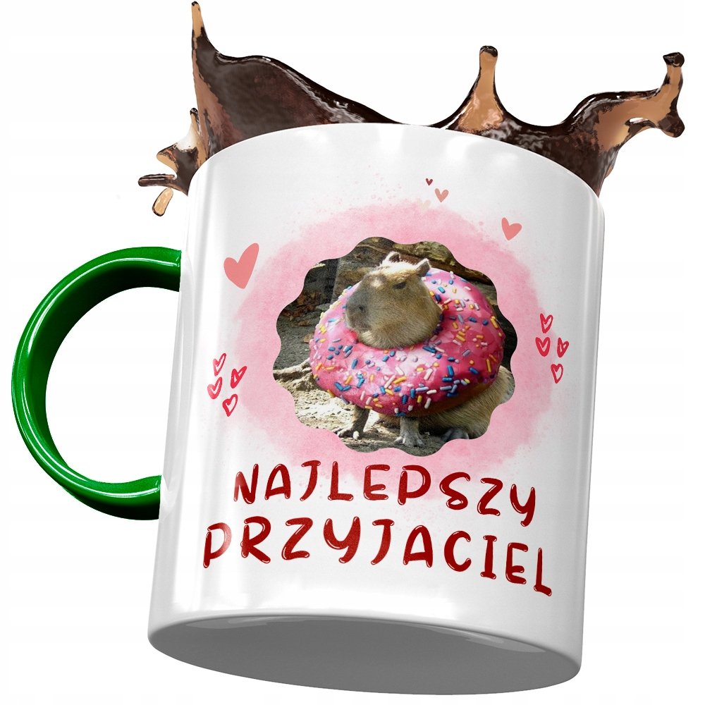 Kubek Zielony Kapibara Urodziny Imieniny Prezent z Nadrukiem ze Zdjęciem + Opakowanie na prezent (wzór 01)