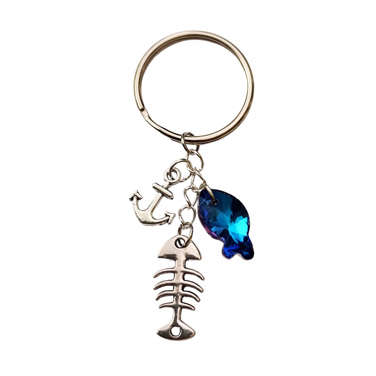 Breloczek Niebieska Ryba Kotwica Brelok Rybaka dla Taty Wędkarza Kółko