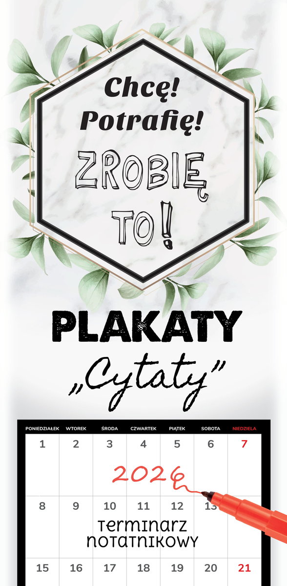 Kalendarz Terminarz 2026 plakaty Cytaty notatnikowy paskowy 22x46cm 2026