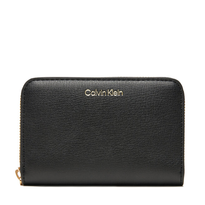 Duży Portfel Damski Calvin Klein Foil Logo Medium Zip Around LV04F1091G Czarny