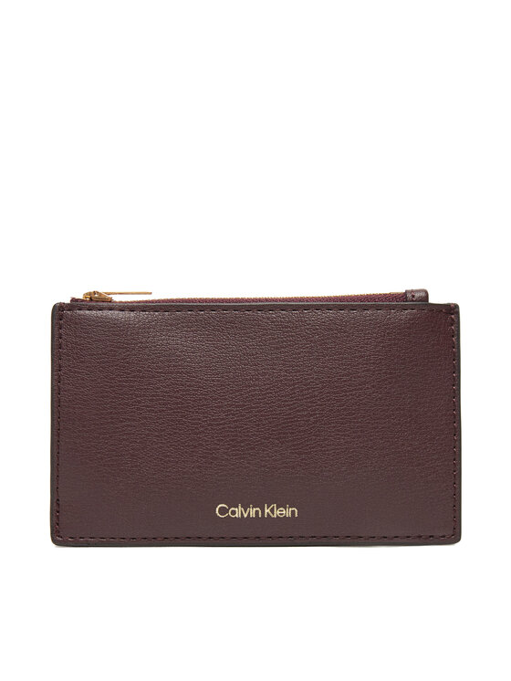 Calvin Klein Duży Portfel Damski Foil Logo Top Zip Cardcase LV04F1090G Bordowy