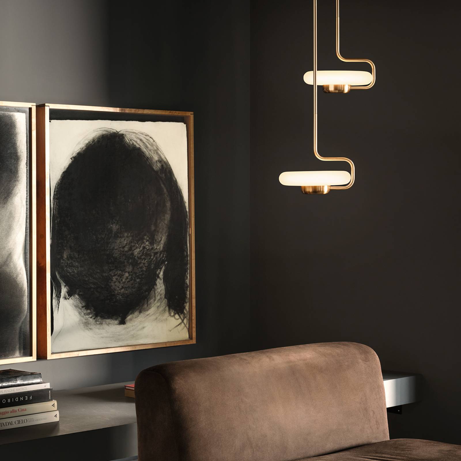 kdln Lampa wisząca designerska TRATTO, możliwość ściemniania, mosiężny / złoty, salon / jadalnia, metal, design