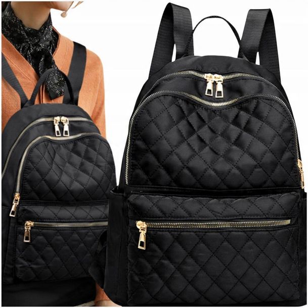 Plecak Czarny Pikowany wodoodporny damski torba plecaczek na ramię Pojemny