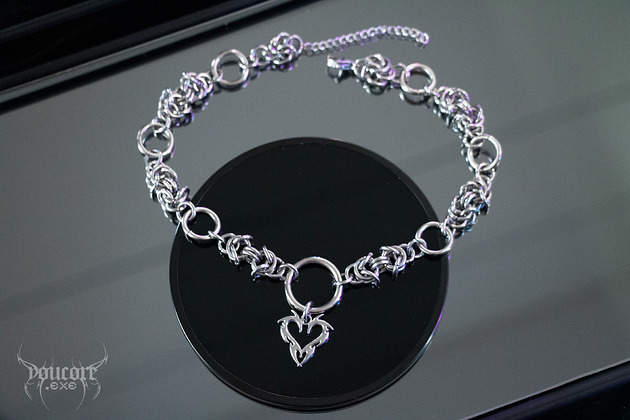 Chain mail y2k goth *Hexed Heart* choker stal nierdzewna