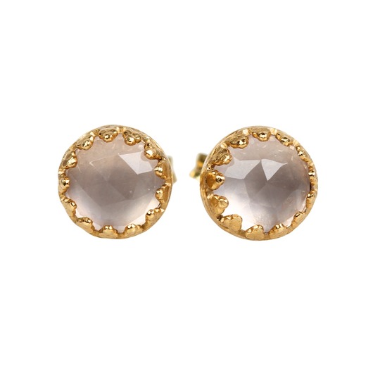 Kolczyki złote sztyfty Petite z kwarcem różowym