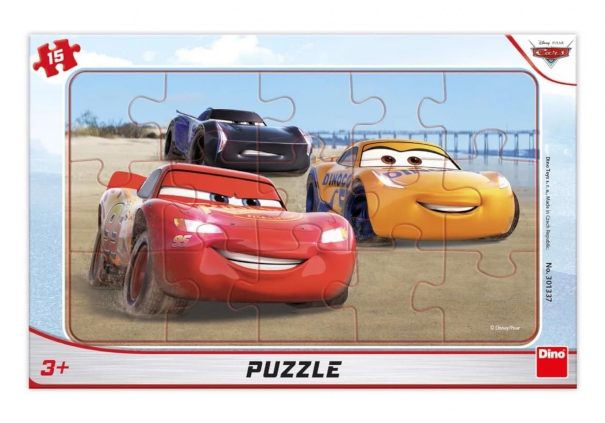 Puzzle 15 ramkowe Auta Cars Wyścig Dino Toys - puzzle