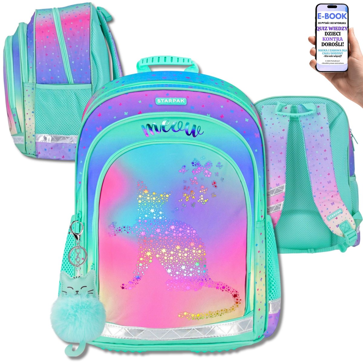 PLECAK DLA UCZENNICY DZIEWCZYNKI MOTYW KOTKA KOT – ERGONOMIA TRWAŁOŚĆ – KOTEK, WODOODPORNY MATERIAŁ + EBOOK-2