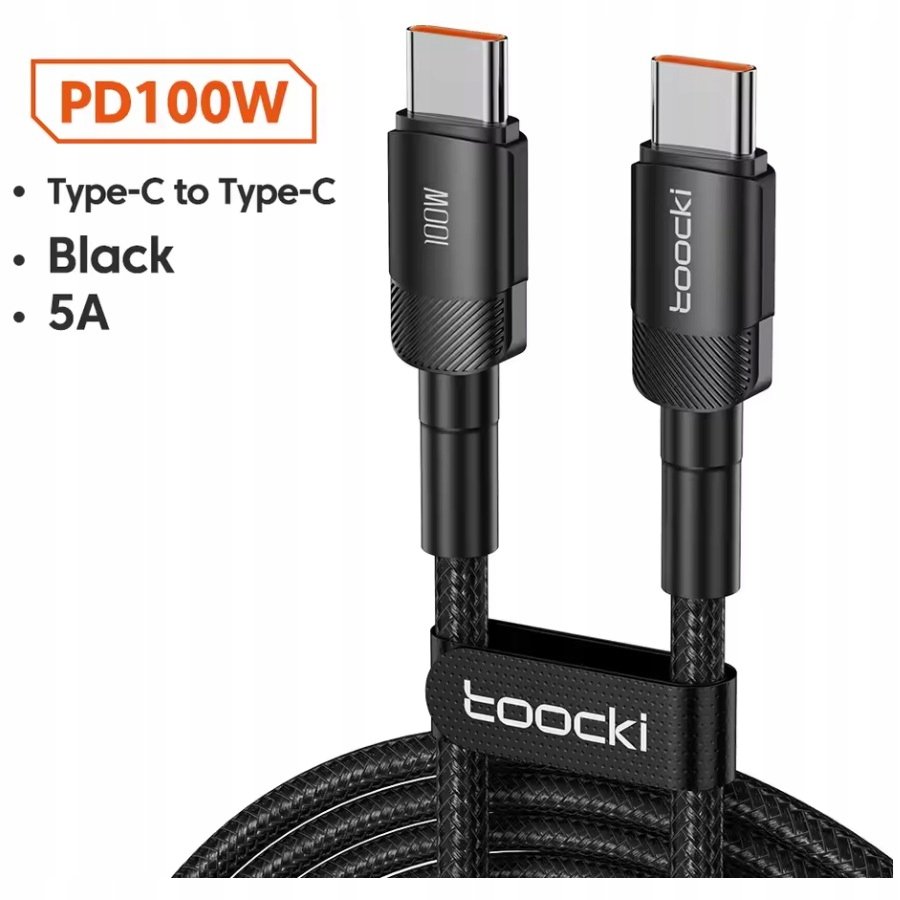 Kabel Toocki USB-C do USB-C 100W, 3m, 480Mb/s, szybkie ładowanie, czarny