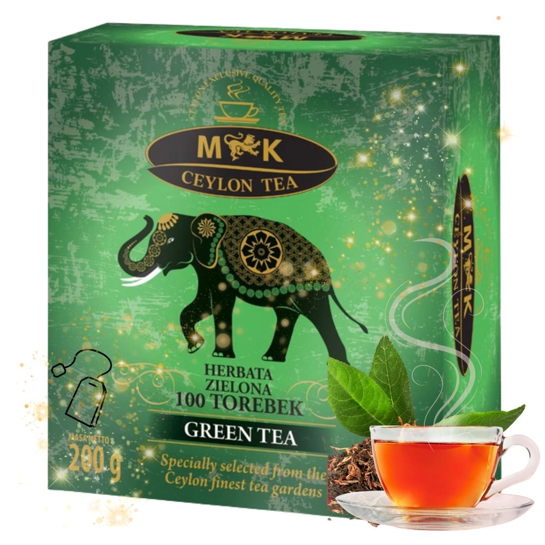 MK CEYLON TEA GREEN TEA HERBATA ZIELONA 100 TOREBEK ZIELONA 200G