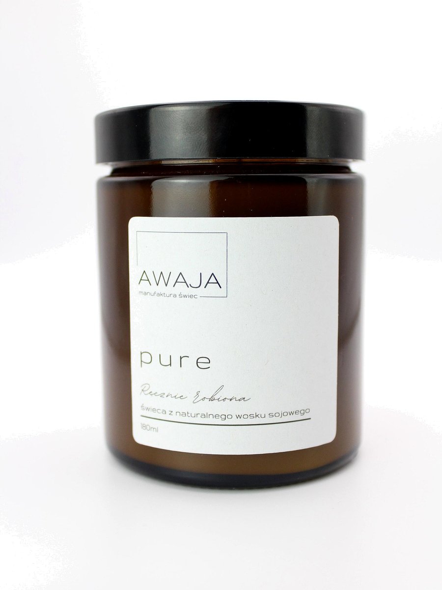 Świeca sojowa pure – bezzapachowa, ręcznie robiona, 180ml, prezent