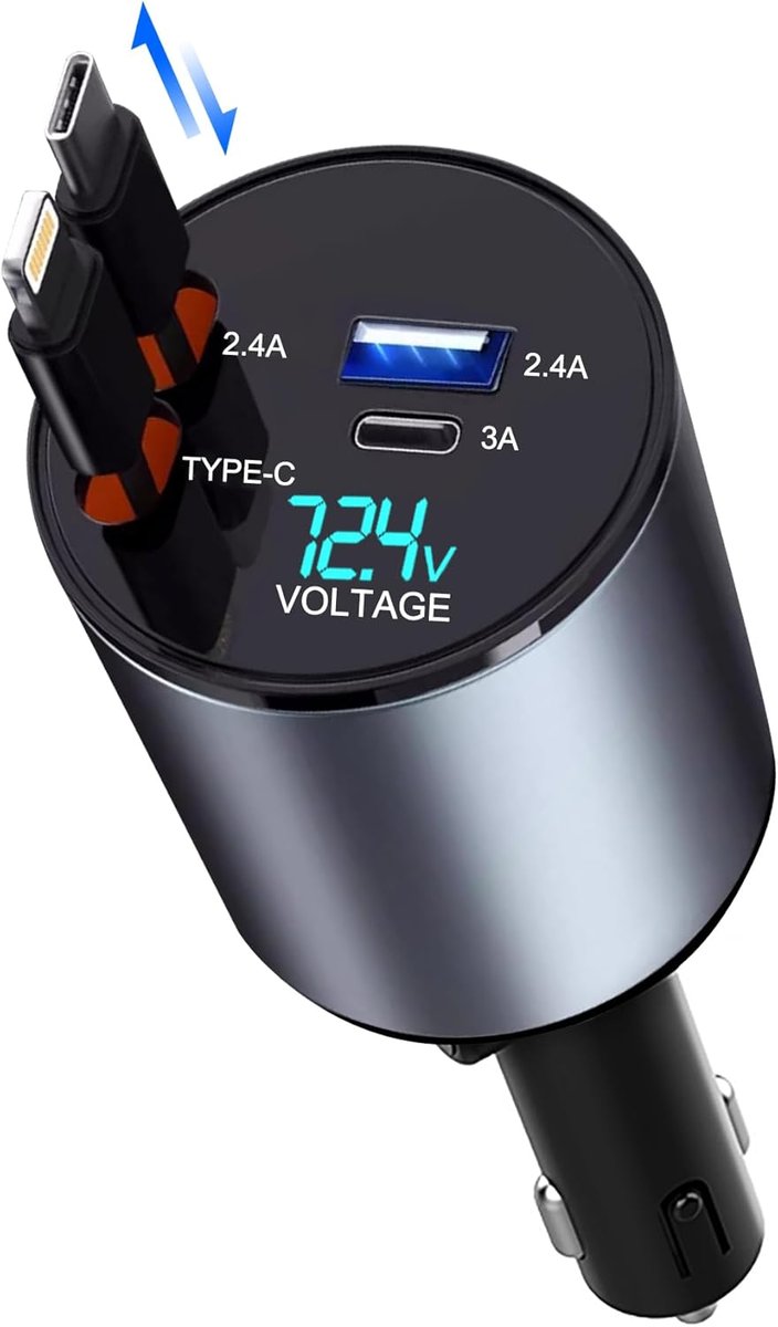 Ładowarka Samochodowa 4w1 Zwijak 120W USB C Ligtning USB Szybkie Ładowanie