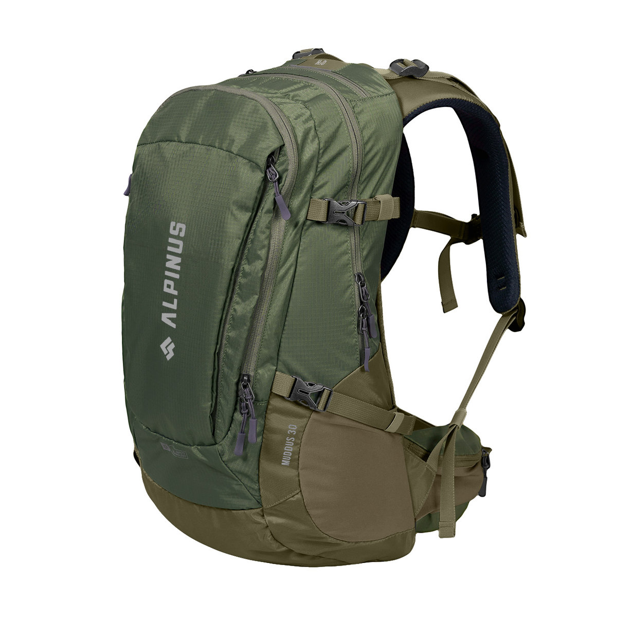 Plecak Alpinus Muddus 30 zielono-oliwkowy System nośny ADS, przytroczyć kijki, siatka dystansowa
