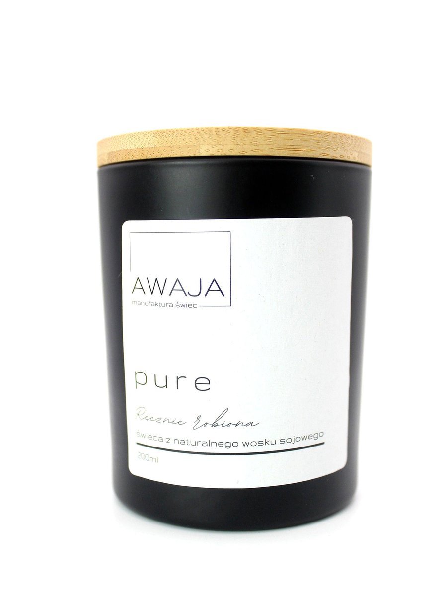Świeca sojowa pure – czarna, bezzapachowa, ręcznie robiona, prezent