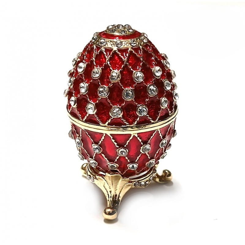 SZKATUŁKA W STYLU JAJA FABERGÉ Z CZERWONYM EMALIOWANYM WYKOŃCZENIEM