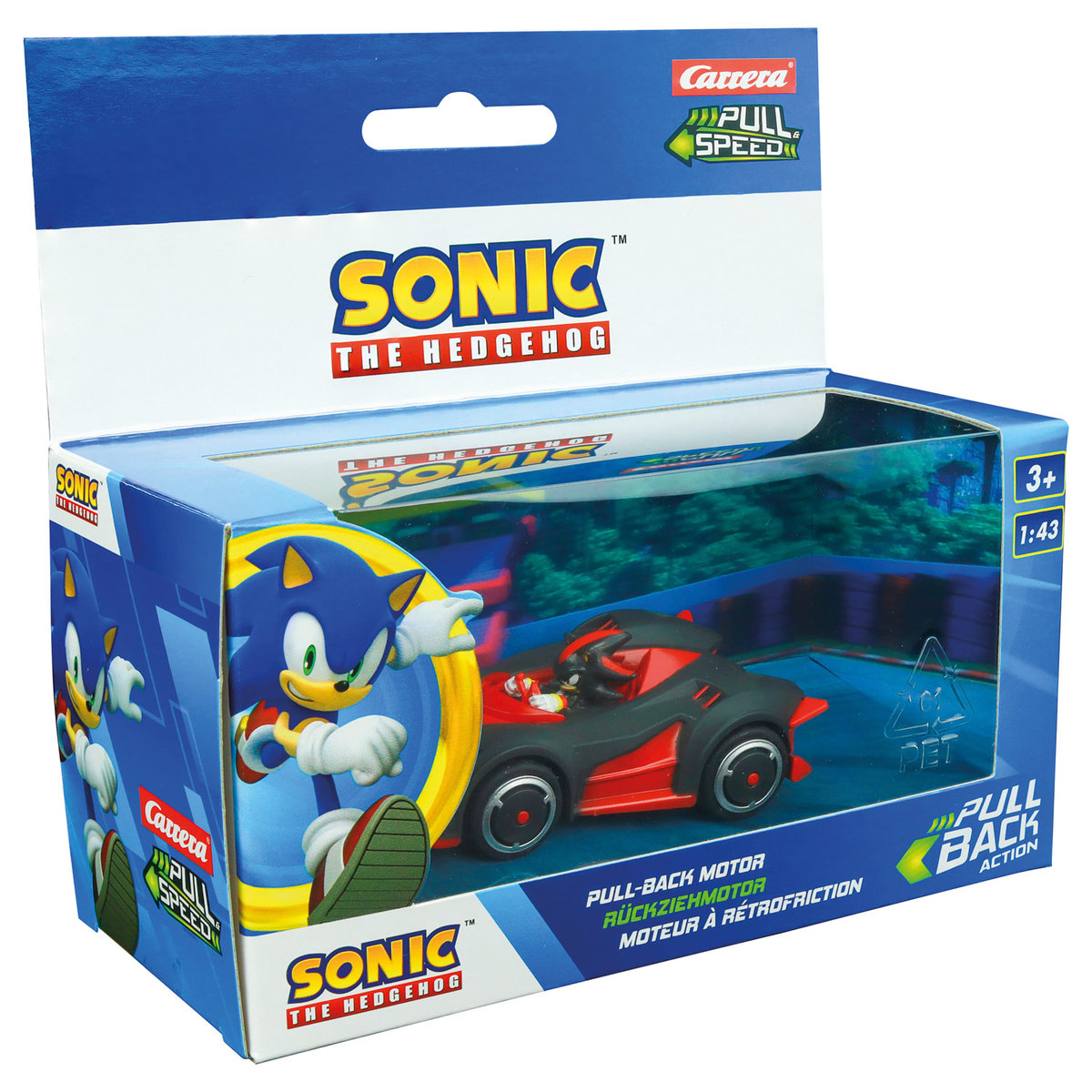 Sonic The Hedgehog Carrera - Czarno-Czerwone Autko Pull-Back Dla Dzieci 3+