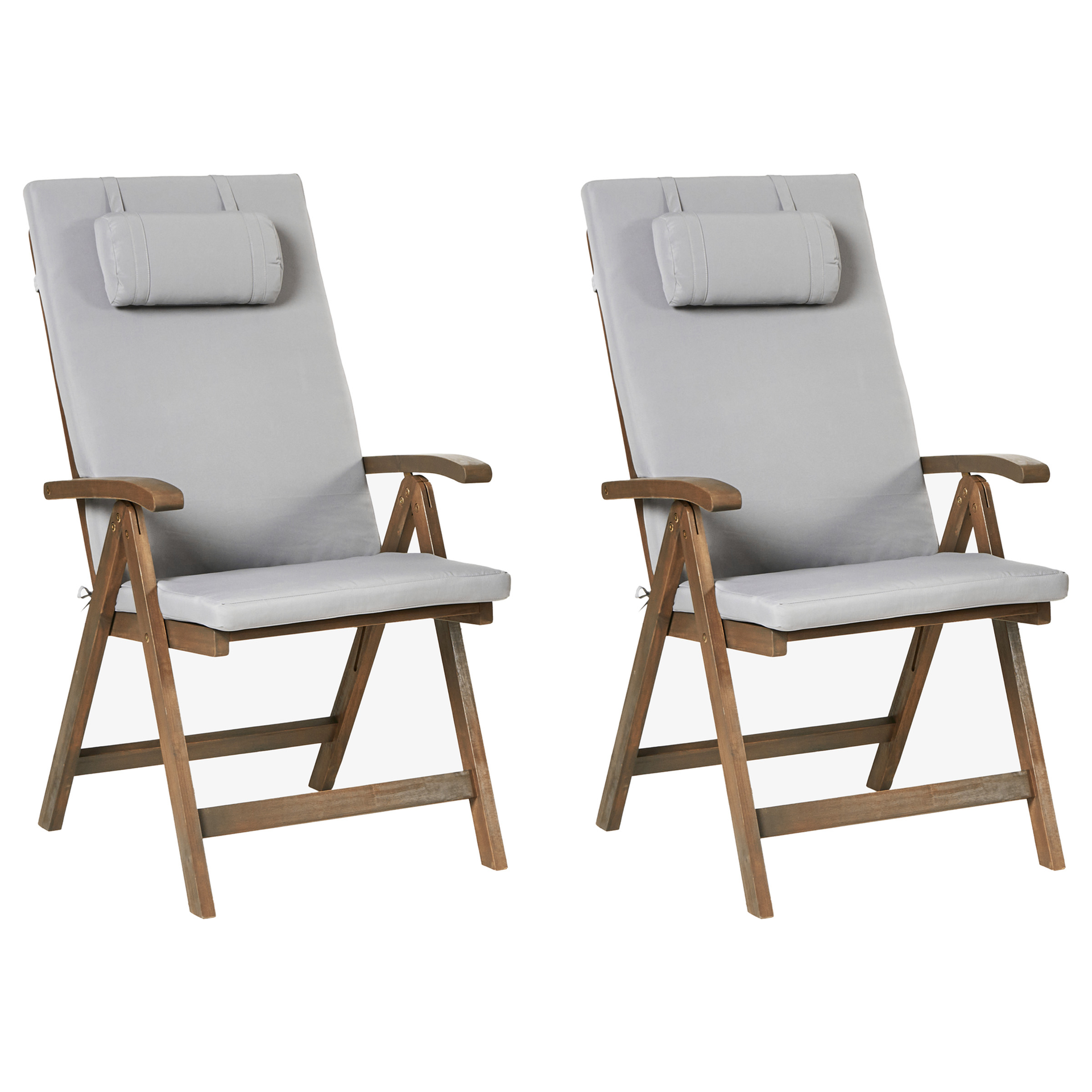 BELIANI Zestaw 2 krzeseł ogrodowych z poduszkami AMANTEA PREMIUM Drewno akacjowe Jasnoszary