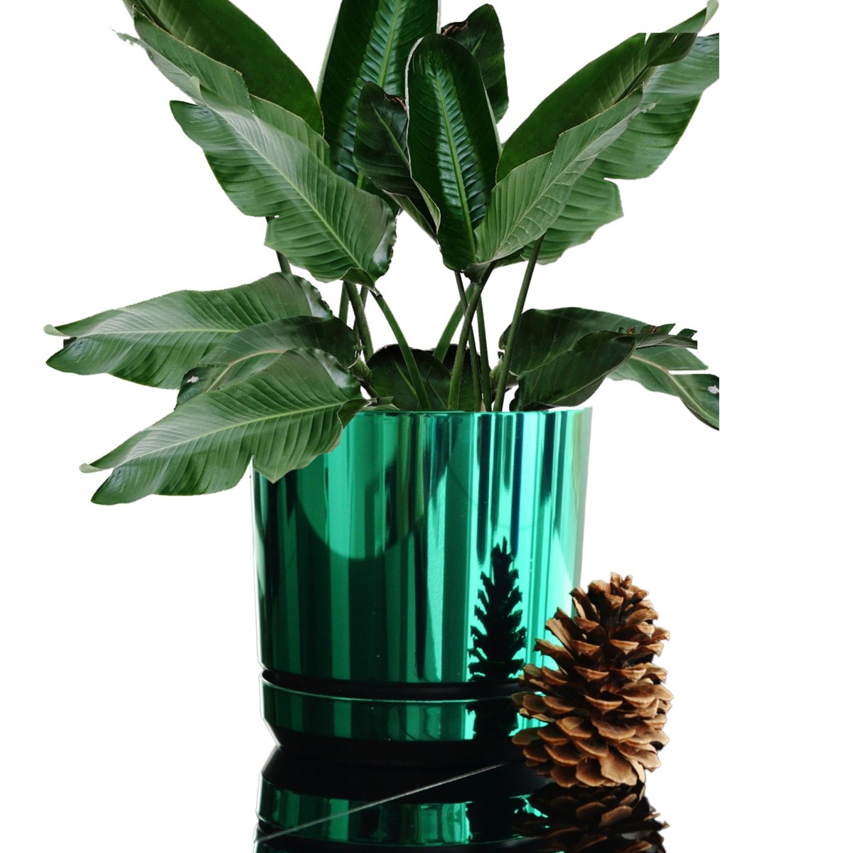 21 cm wzór ZIELONY BŁYSZCZĄCY Doniczka z podstawką * nowoczesna * styl glamour * wysoki lustrzany połysk metaliczna * z drenażem * idealna do monst..