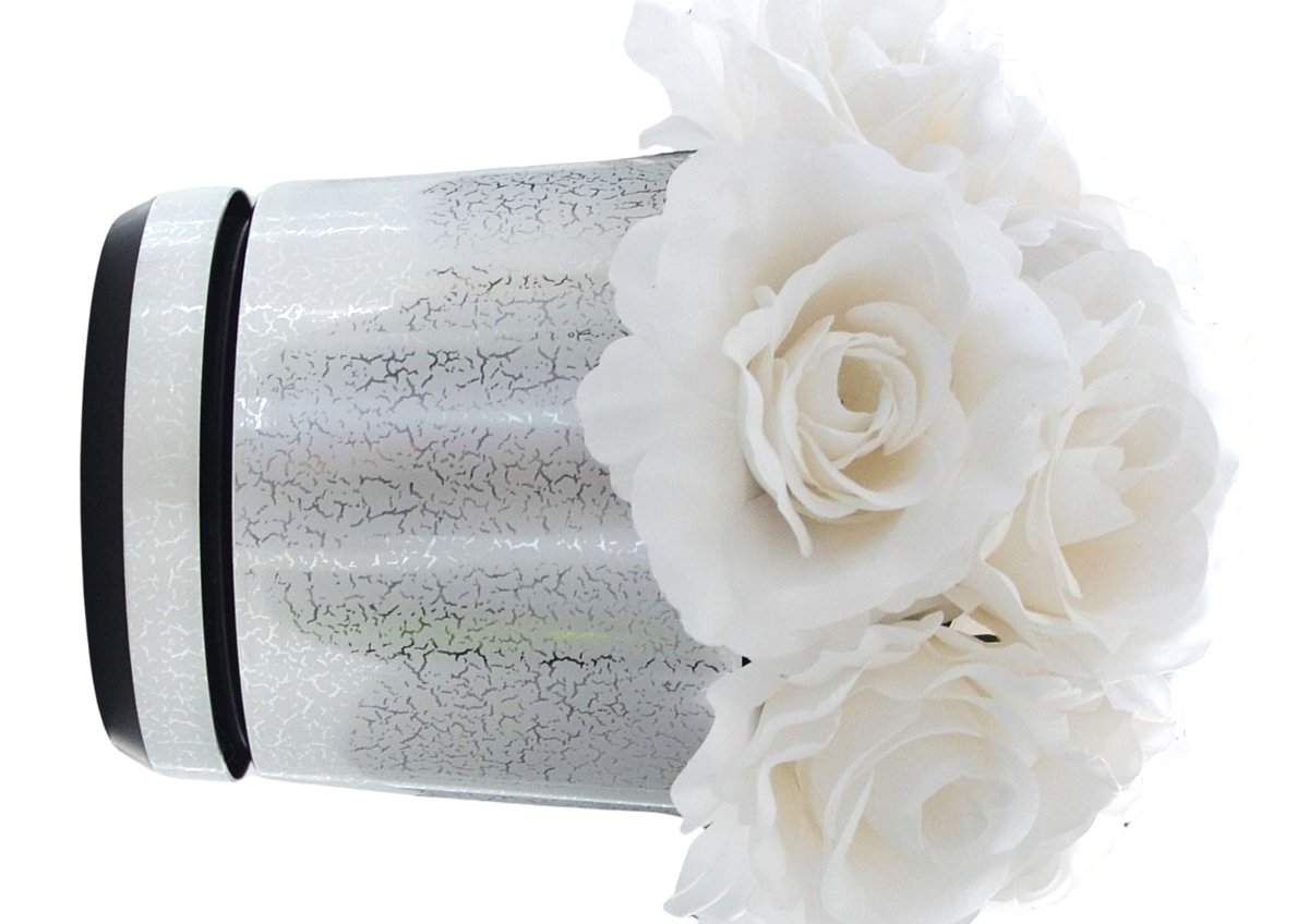 16 cm wzór KRUSZONE SREBRO * Doniczka z podstawką * glamour * elegancka * drobinki lustra * wysoki połysk * z drenażem * nowoczesna