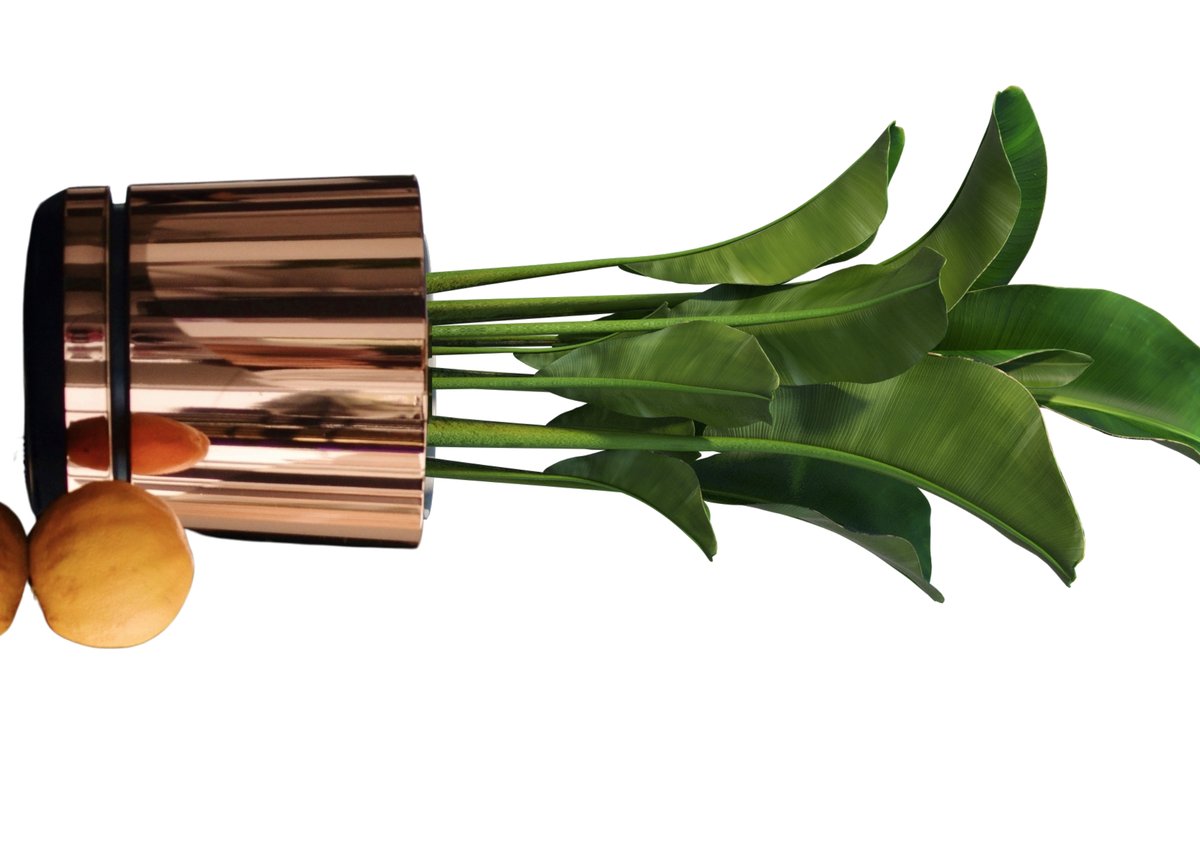 32 cm wzór ŁOSOSIOWY Doniczka z podstawką * nowoczesna elegancka różowe złoto * duża szeroka donica * styl glamour * wysoki lustrzany połysk metali..