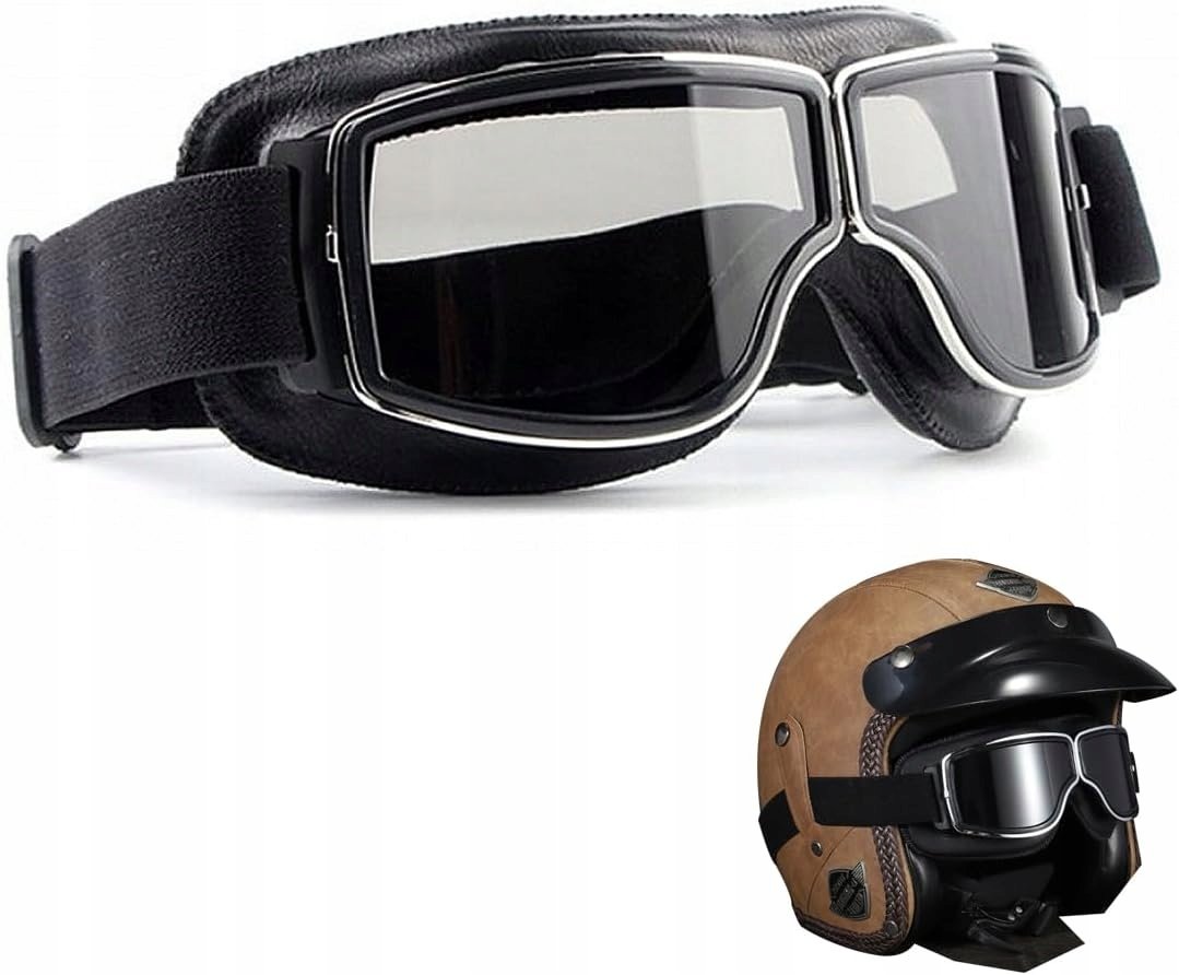 OKULARY MOTOCYKLOWE GOGLE SPORTOWE OCHRONNE UV RETRO VINTAGE NA ROWER MOTOR