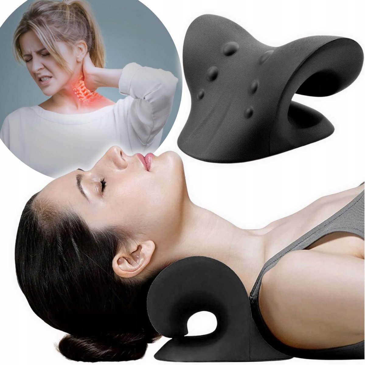 Poduszka Pod Kark Rozciągająca Masażer Na Ból Rozluźniacz Dla Szyi Czarna