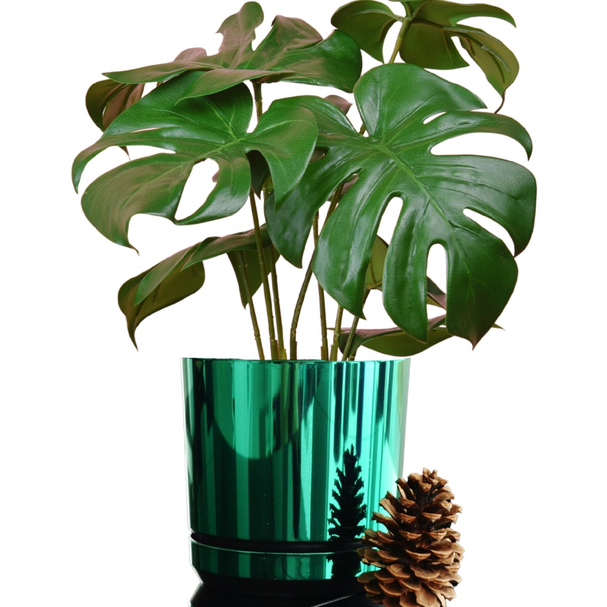 26 cm wzór ZIELONY BŁYSZCZĄCY Doniczka z podstawką * nowoczesna * styl glamour * wysoki lustrzany połysk metaliczna * z drenażem * idealna do monste..