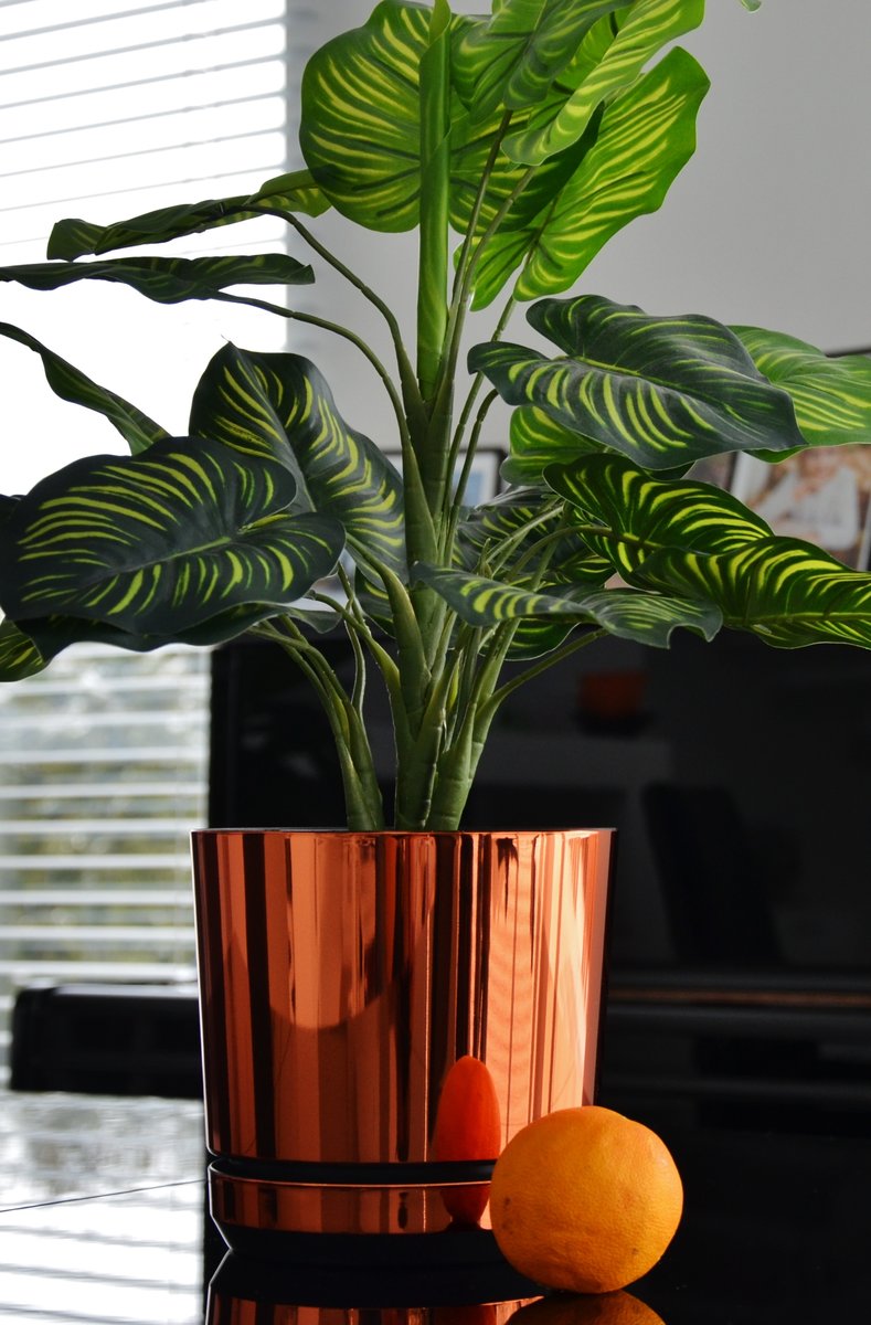 21 cm wzór ORANŻ Doniczka z podstawką * nowoczesna * styl glamour * wysoki lustrzany połysk metaliczna * z drenażem * styl industrialny loft retro ..