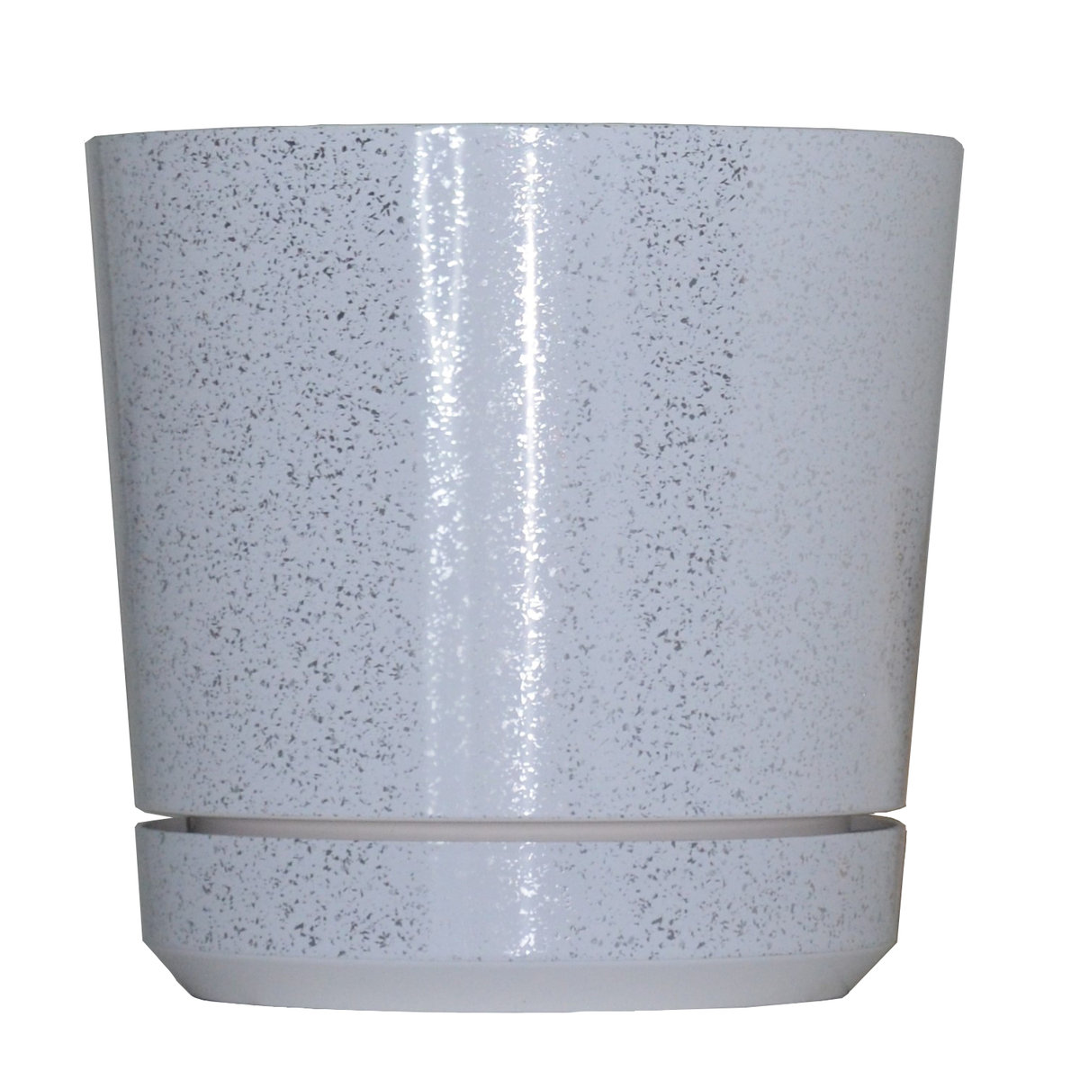 32 cm piękny wzór BIAŁY MARMUR * Doniczka z podstawką * lustrzane drobinki * z połyskiem * z drenażem * biała + srebrne elementy * elegancka duża s..