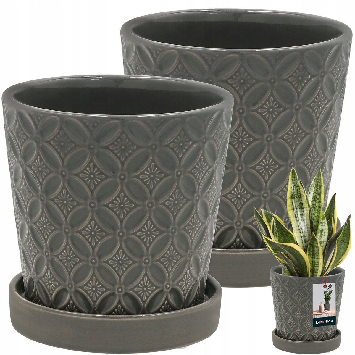 ZESTAW 2X DONICA DONICZKA OSŁONKA PODSTAWKA 13 CM SZARA SZKLIWIONA CERAMIKA