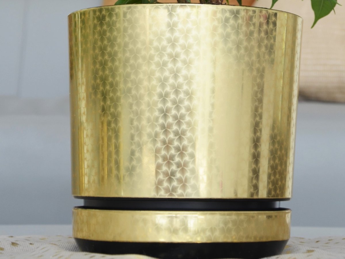 32 cm piękny wzór ZŁOTY ART - DECO * klasyczna duża szeroka donica z podstawką * elegancki deseń * z połyskiem * z drenażem * niezwykła tekstura * d..