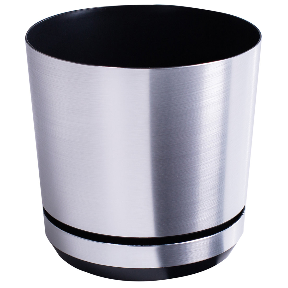26 cm wzór ALUMINIUM * Doniczka z podstawką * klasyczna * efekt metalu * z drenażem * z połyskiem * gładka srebrna