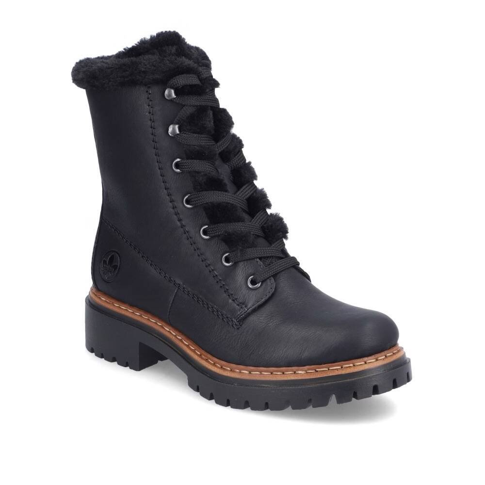 Rieker Botki Damskie Na Platformie Ocieplane Black-38