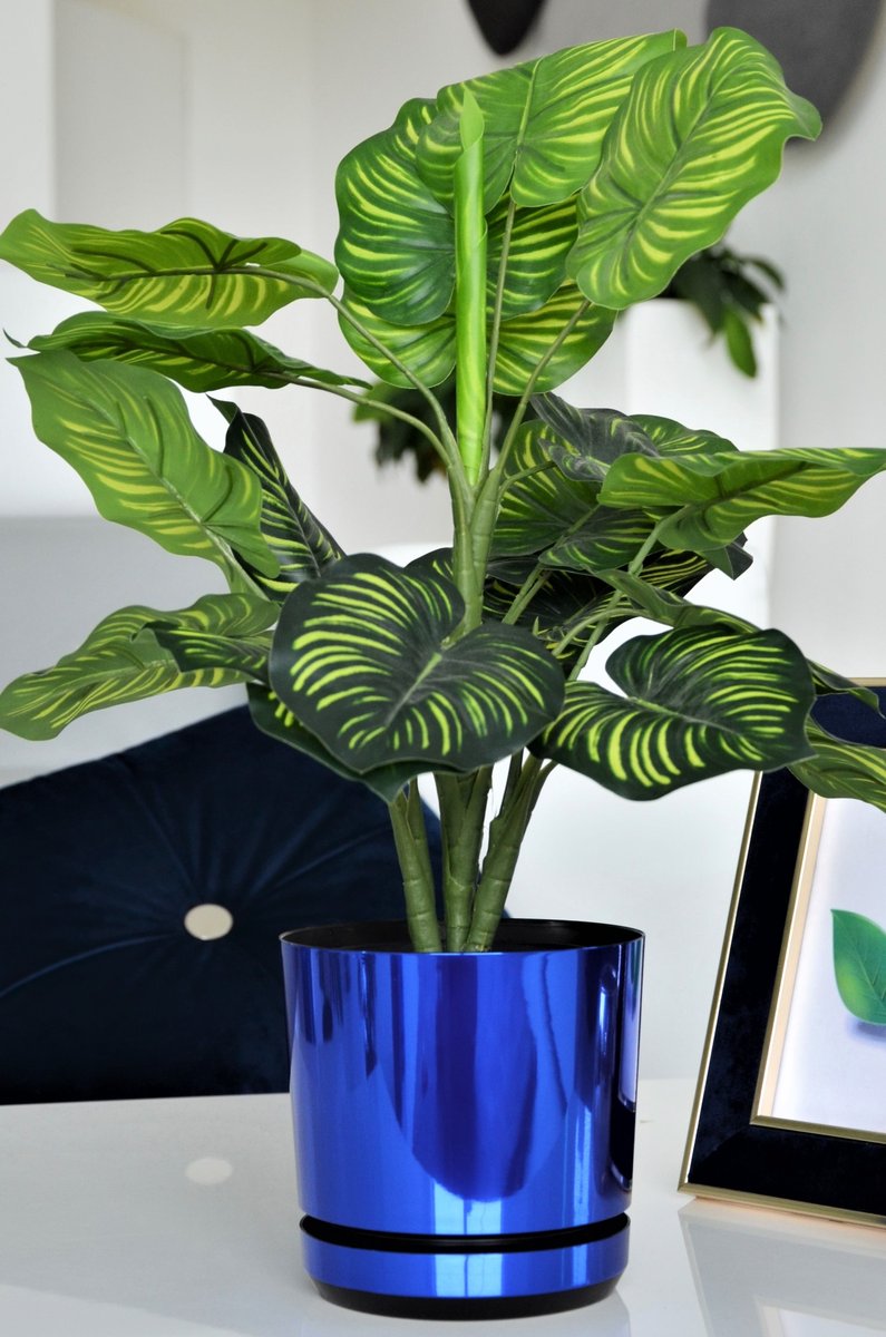 18 cm wzór NIEBIESKI BŁYSZCZĄCY Doniczka z podstawką * nowoczesna * styl glamour * wysoki lustrzany połysk metaliczna * z drenażem * idealna do wrzo..