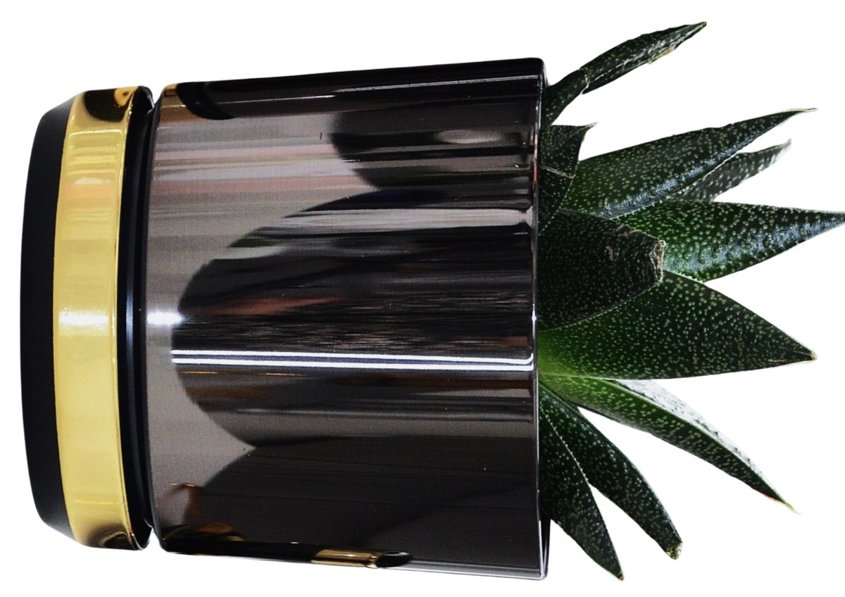14 cm Doniczka DUO dwukolorowa CZARNA z podstawką ZŁOTA * nowoczesna * styl glamour * efekt lustra black * wysoki lustrzany połysk metaliczna * z dr..
