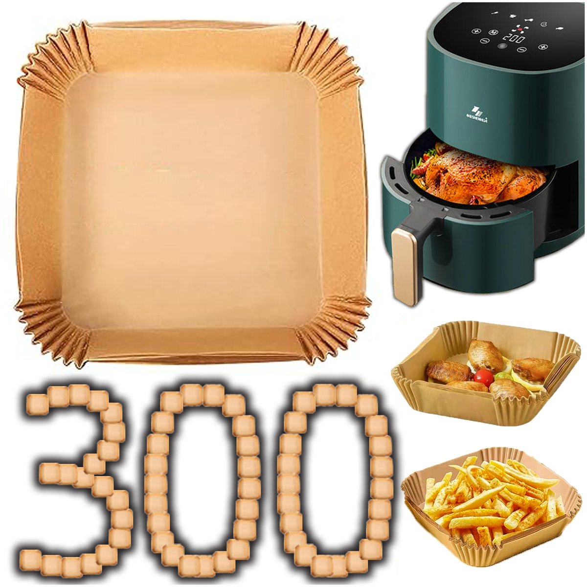 PAPIER DO PIECZENIA W FRYTKOWNICY POWIETRZNEJ AIRFRYER ZESTAW 300 SZT 20CM