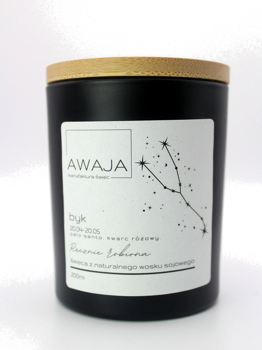 Świeca zodiakalna Byk – czarna, sojowa, zapachowa, handmade, prezent