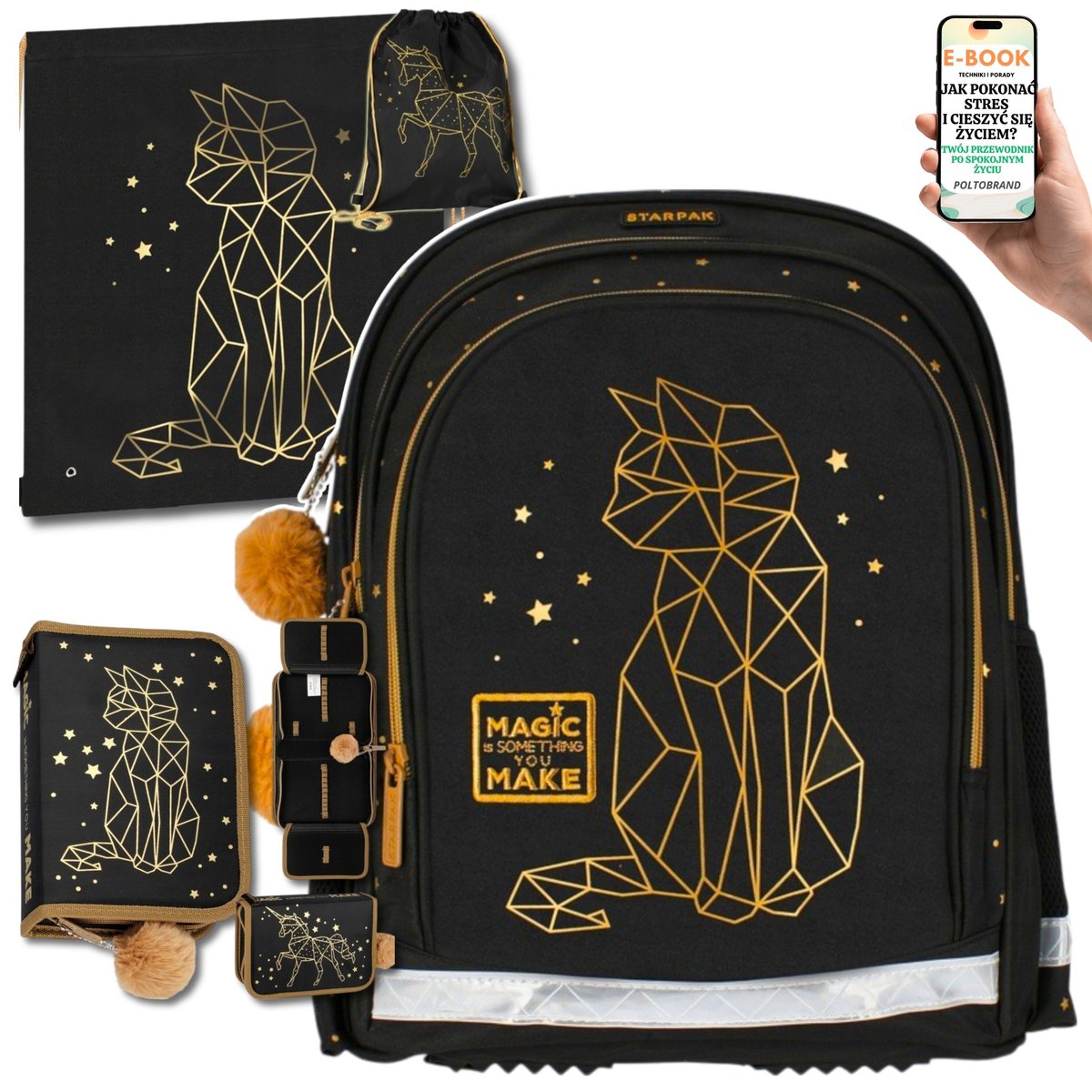 PLECAK DLA DZIEWCZYNKI Z KOTKIEM I JEDNOROŻCEM 3w1 + PIÓRNIK + WOREK – STYLOWA WYPRAWKA + EBOOK-1