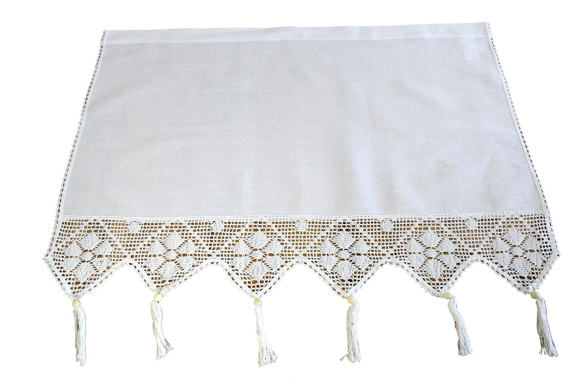 FIRANKA Biała Z Koronką Szydełkową 90x150 Białe Firanki Gładkie + Koronka