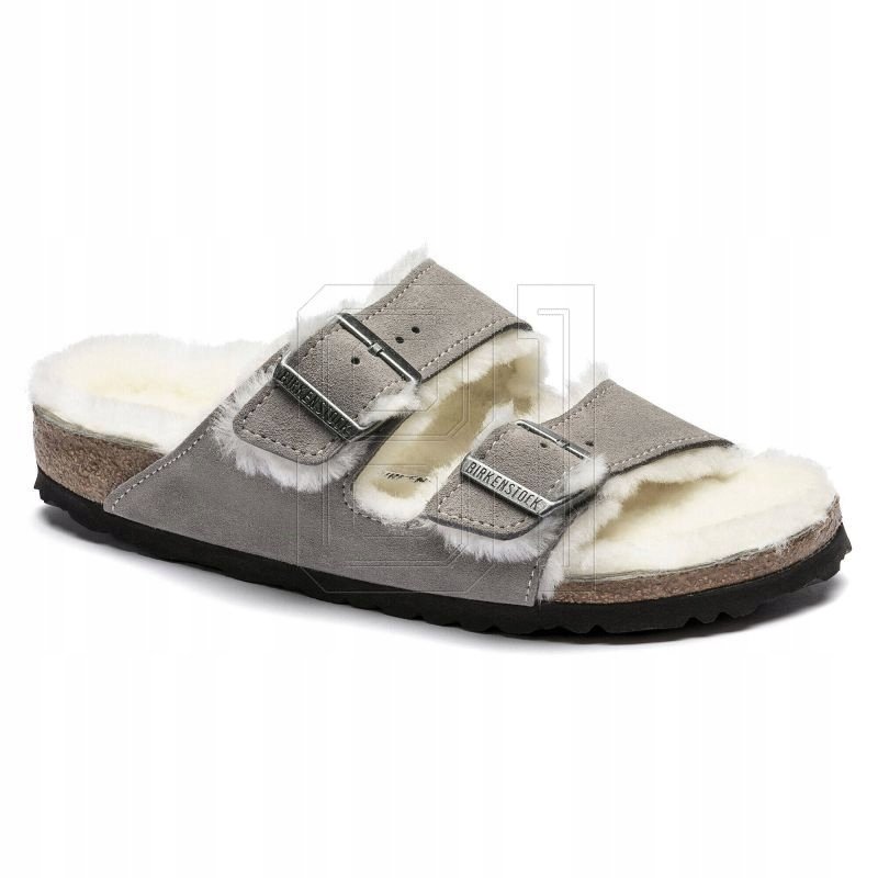 Klapki damskie/męskie ocieplane Birkenstock Arizona Shearling Stone Coin za