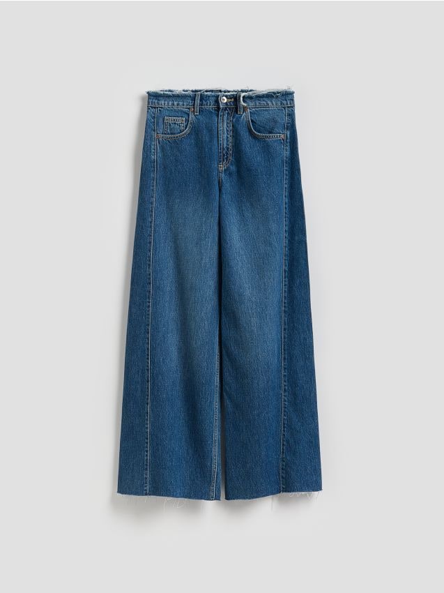 Reserved - Jeansy wide leg z rozdarciami - niebieski