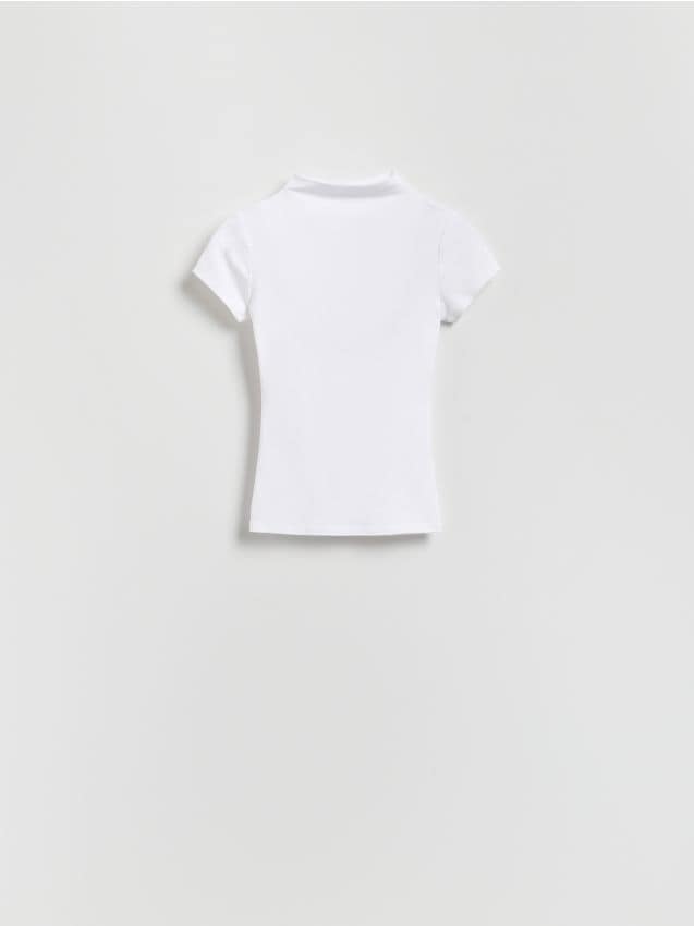 Reserved - T-shirt slim fit z wiskozą - złamana biel