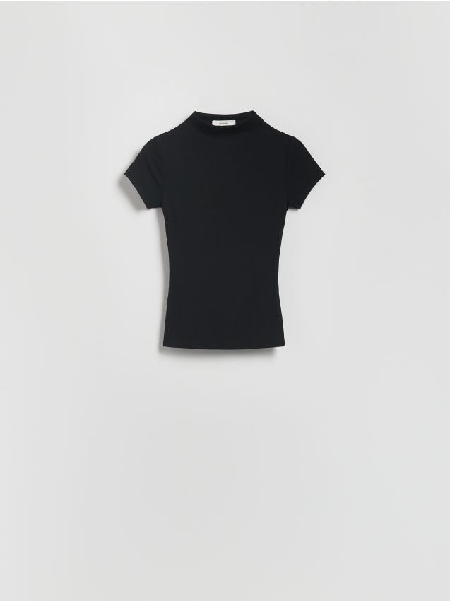 Reserved - T-shirt slim fit z wiskozą - czarny