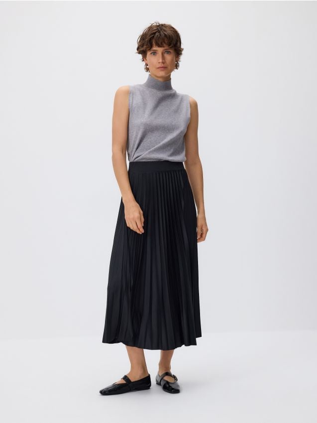 Reserved - Plisowana spódnica midi - czarny