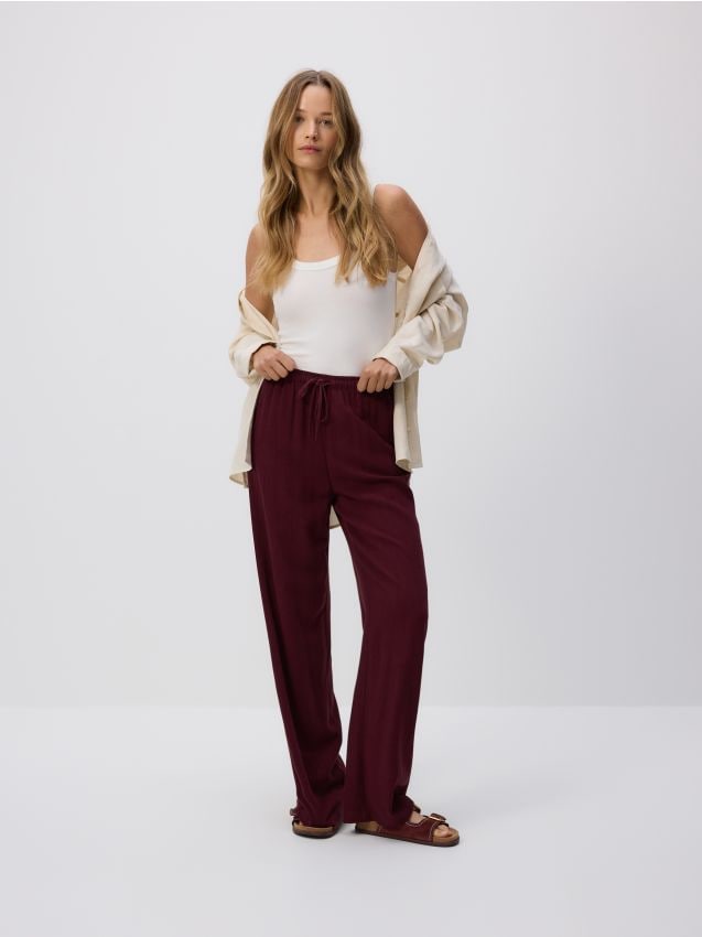 Reserved - Luźne spodnie z domieszką lnu - bordowy