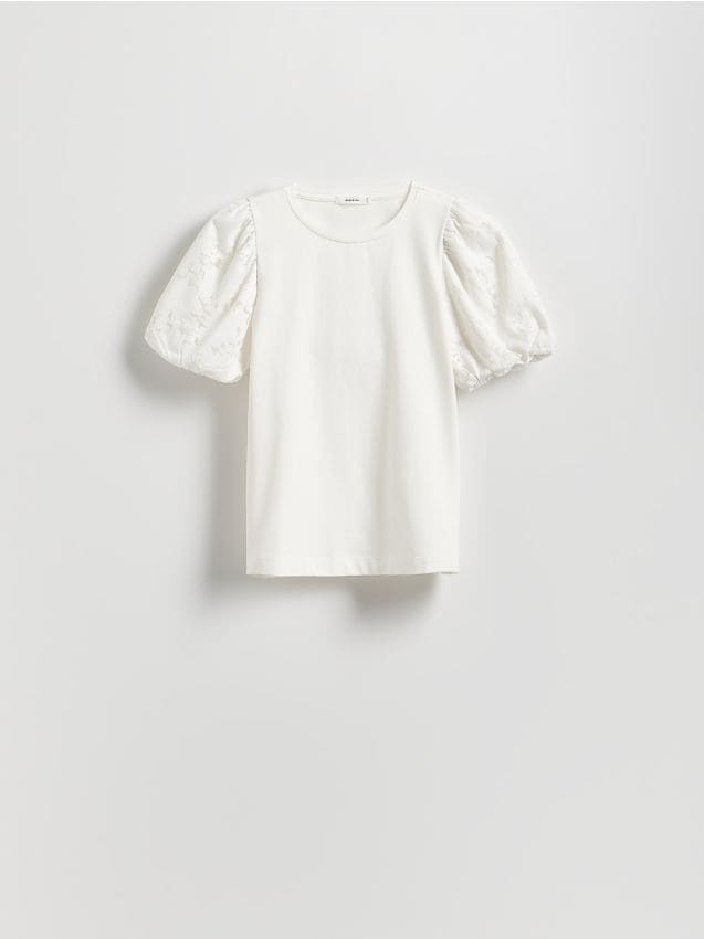 Reserved - Bluzka z ozdobnymi rękawami - biały