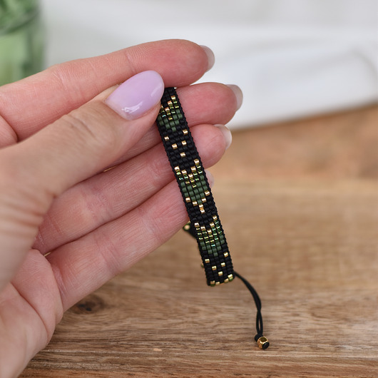 Tkana bransoletka - oliwkowo-czarna