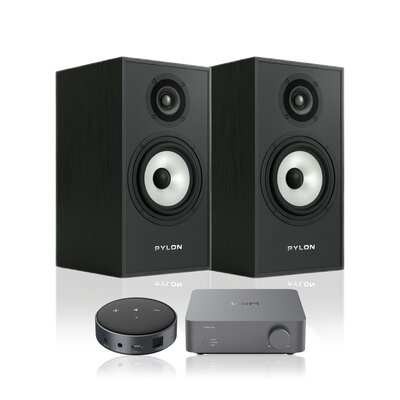 WIIM Wzmacniacz Vibelink Amp Ciemnoszary + Odtwarzacz sieciowy ARYLIC Mini Czarny + Kolumny głośnikowe PYLON AUDIO Pearl Monitor Czarny jesion (2 szt.)