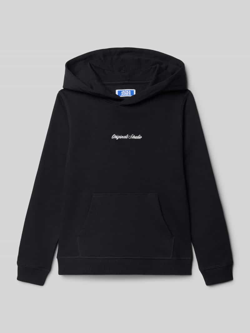 Bluza z kapturem, wyhaftowanym logo i kieszenią kangurką